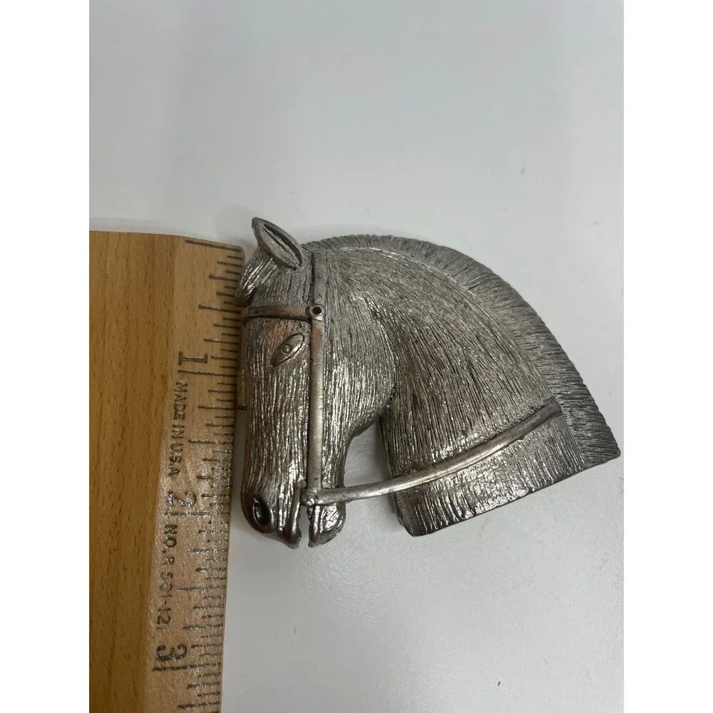 rare! Vintage Gay Boyer silver tone Horse Head Belt Buckle Equestrian